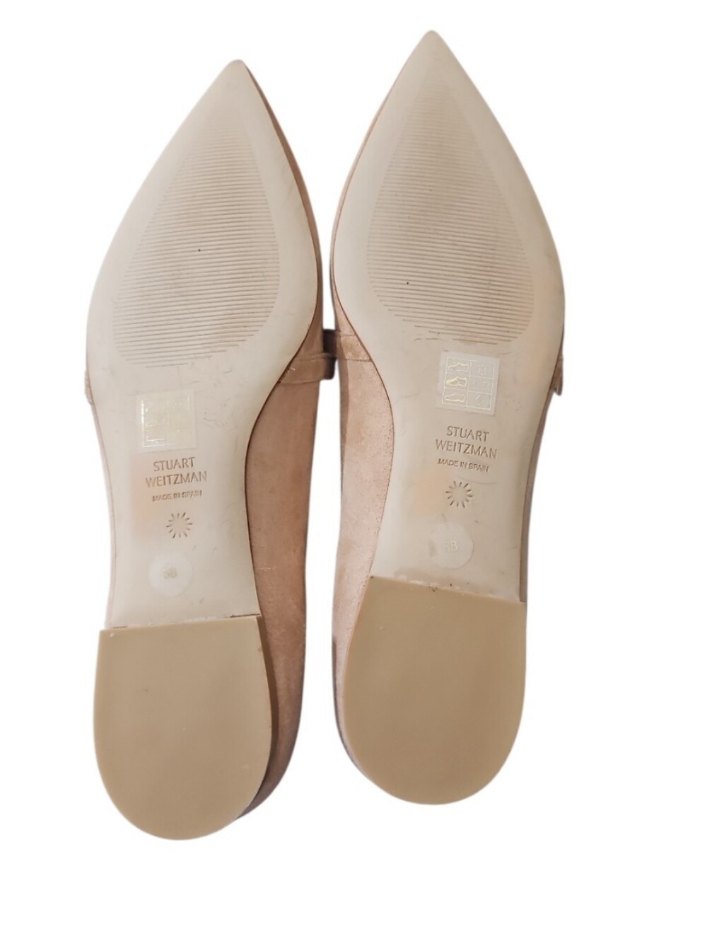 Stuart Weitzman Adobe Suede Crystal Mary Jane Pointed Toe Flats 8 - Picture 9 of 11